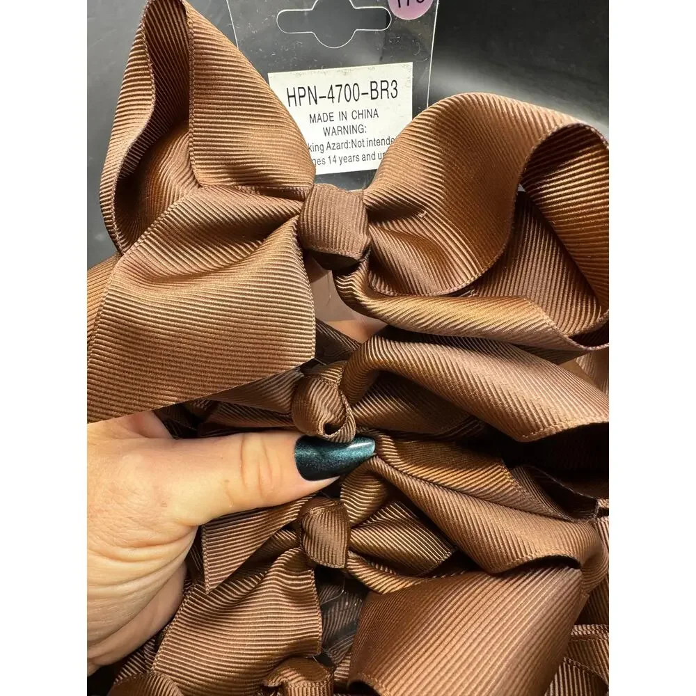 NWT Set of 12 Chocolate Brown Clamp Hair Bows About 5ish Inches Each